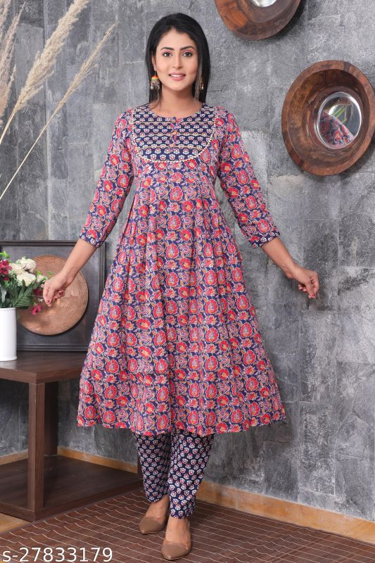 Rayon Multicolor Floral Print Kurti Pants Set