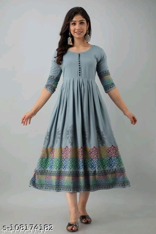 Rayon Printed Long Flared Anarkali Kurti