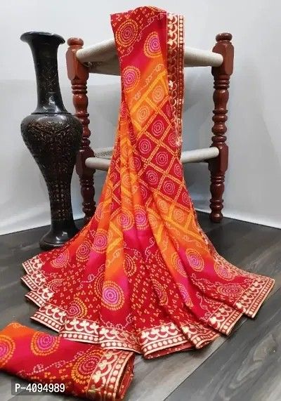 Red Georgette Bandhani Printed Saree with Blouse piece