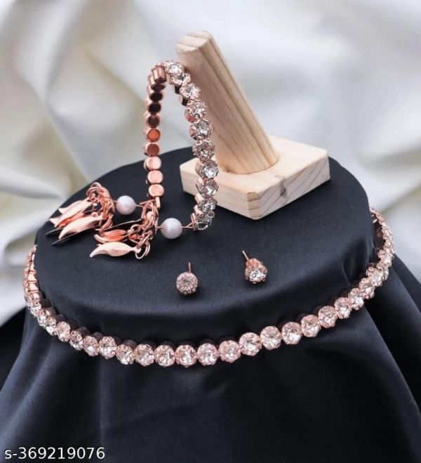 Rose gold plated Korean necklace set and bracelet combo