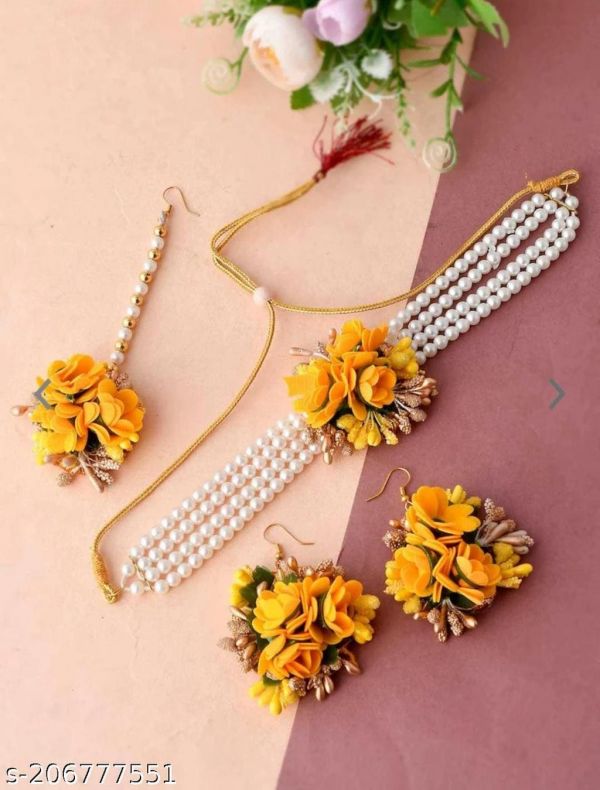 Royal Artificial Yellow Flower Jewellery Set for Women & Girls ( Mehandi/Haldi/Baby Shower )