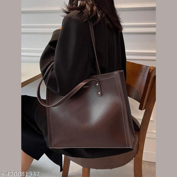 Solid Color Shoulder Bag Women Hand Bag Ladies Leather Womens Office Big Tote Lady High Capacity Handbags And Pursespack Of 1