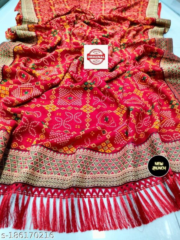 Spred Bandhani Saree Sofy Wetless Zomato Saree Pettern6mtr With Running Blousewith Palu Zalar Stylefestival Poojamarriageany Fastival Wear Saree