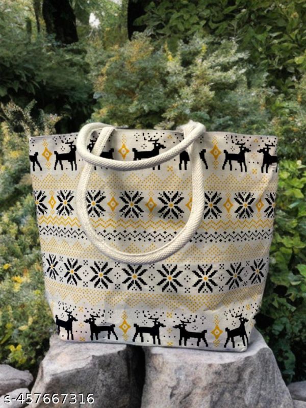 Stylish Yellow Deer Print Canvas Tote Bag For Every Day Use