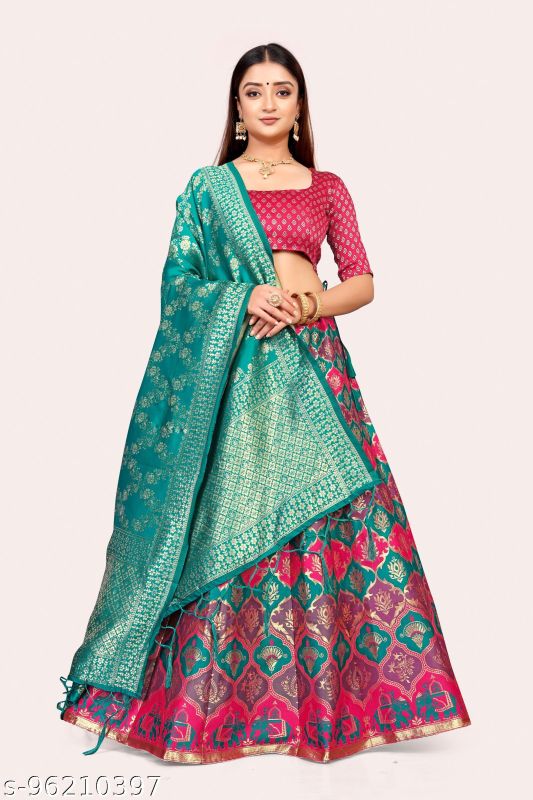 Teal Pink Banarasi Designer Lehenga Choli