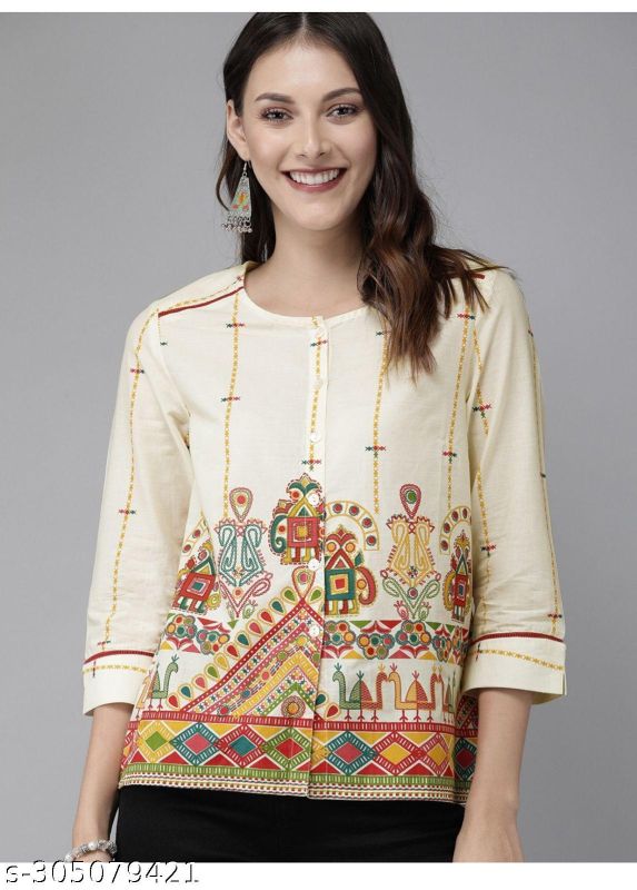 Traditional Multicolor Printed Cotton Fancy Top