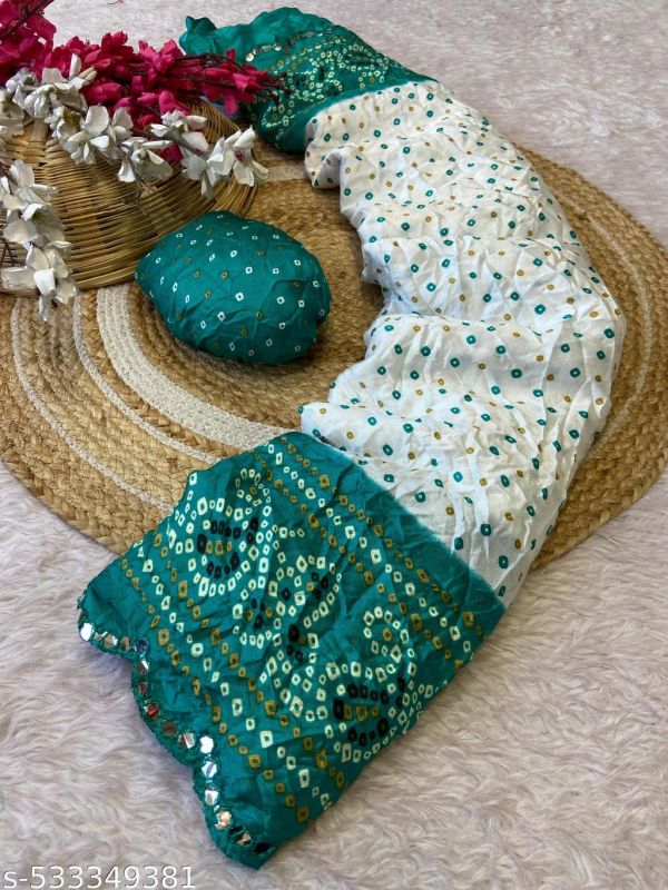 Trendy Mirror Border Bandhani Saree