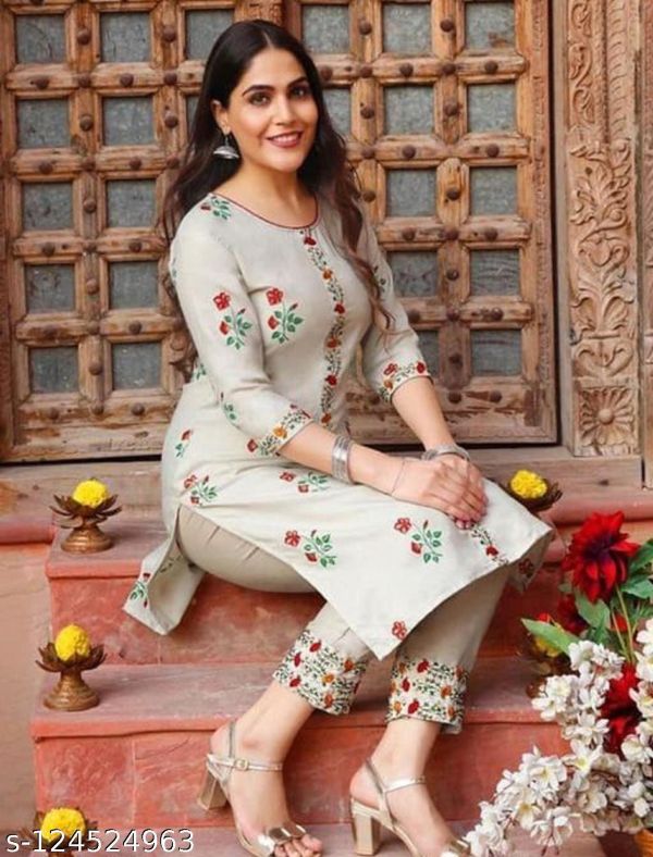 White Pure Heavy Cotton Embroidered & Printed Kurta with Pants For Women