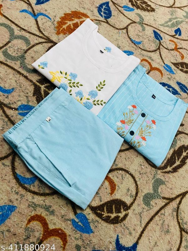 Women Kurta Set With Printed Work Fancy Kurti With Bottom