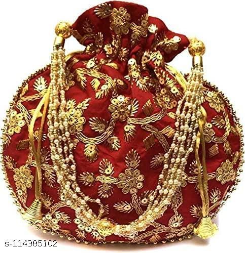Women' Potli | Indian Handicraft Women Silk Ethnic Rajasthani Potli Bag | Women Embroidered Potli Bag