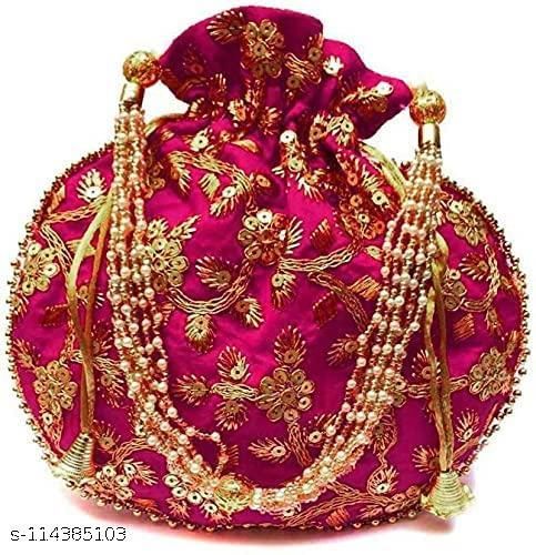 Women' Potli | Indian Handicraft Women Silk Ethnic Rajasthani Potli Bag | Women Embroidered Potli Bag