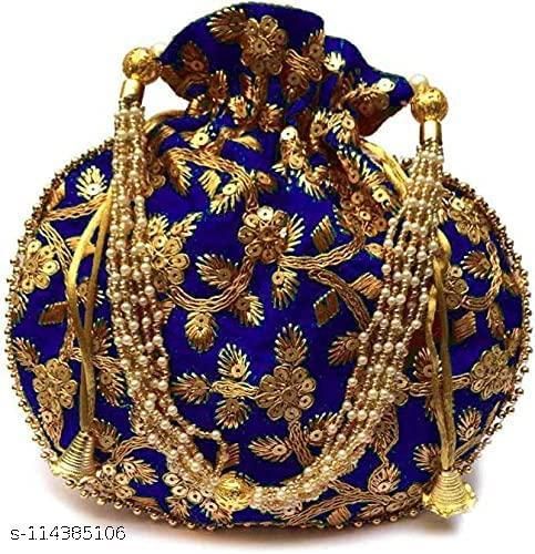 Women' Potli | Indian Handicraft Women Silk Ethnic Rajasthani Potli Bag | Women Embroidered Potli Bag
