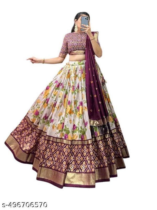 Womens Collection Dolla Silk Lehenga Choli Patola Print With Foil Work With Unstitched Blouse