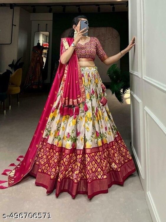 Womens Collection Dolla Silk Lehenga Choli Patola Print With Foil Work With Unstitched Blouse