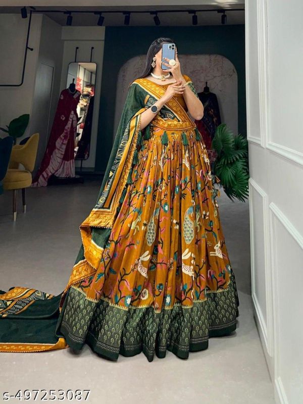 Womens Collection Dolla Silk Lehenga Choli Patola Print With Foil Work With Unstitched Blouse