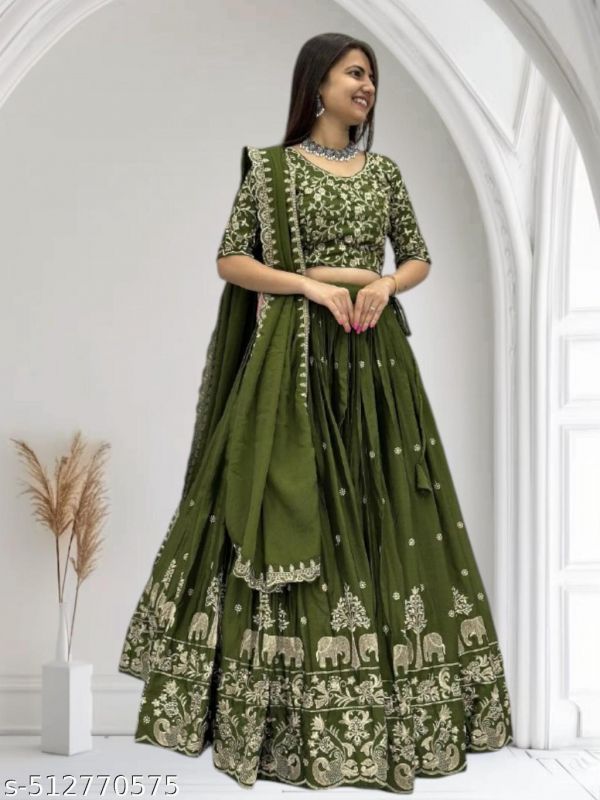 Womens Collection Elephant Design Lehenga Choli Embrodered Work With Unstitched Blouse