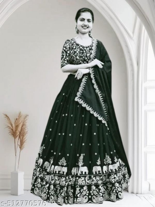 Womens Collection Elephant Design Lehenga Choli Embrodered Work With Unstitched Blouse