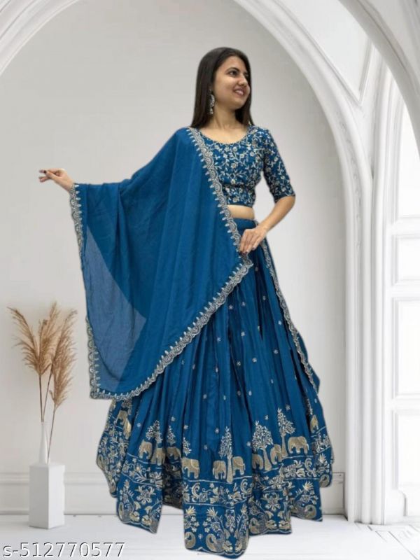 Womens Collection Elephant Design Lehenga Choli Embrodered Work With Unstitched Blouse