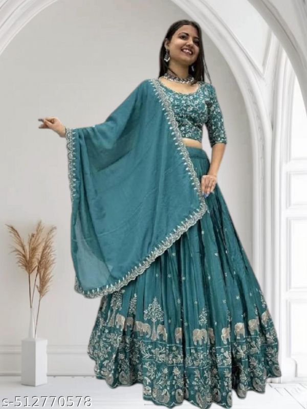 Womens Collection Elephant Design Lehenga Choli Embrodered Work With Unstitched Blouse