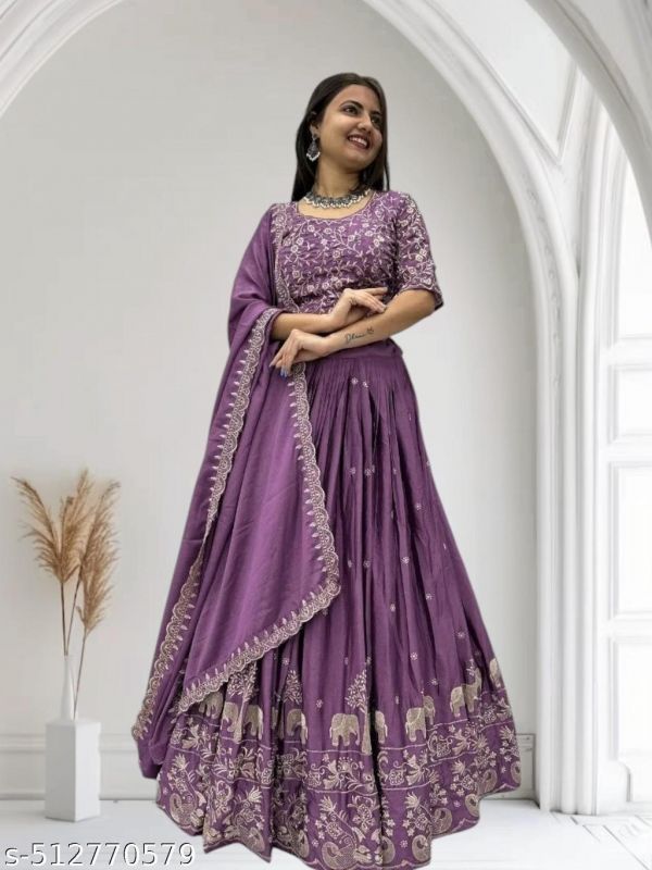 Womens Collection Elephant Design Lehenga Choli Embrodered Work With Unstitched Blouse