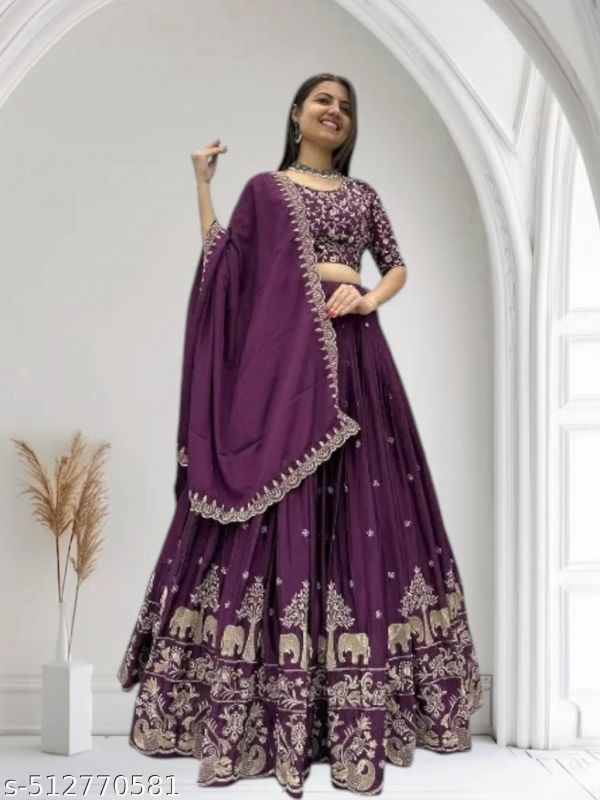 Womens Collection Elephant Design Lehenga Choli Embrodered Work With Unstitched Blouse