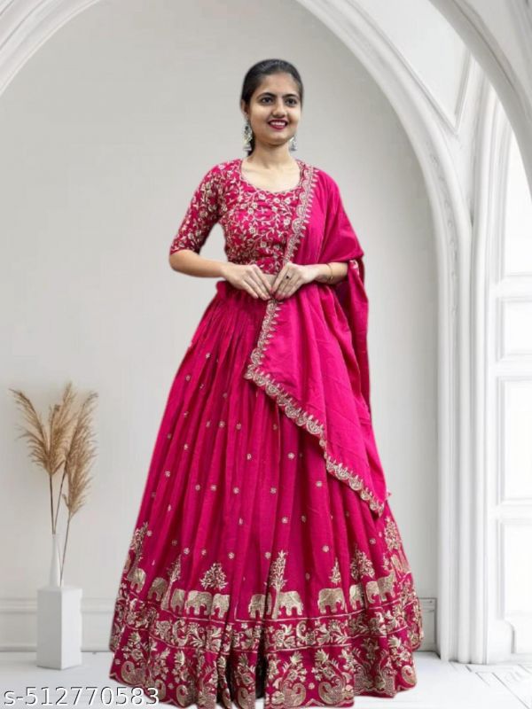 Womens Collection Elephant Design Lehenga Choli Embrodered Work With Unstitched Blouse