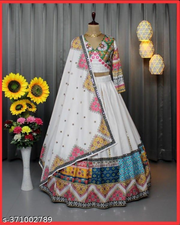 Womens Designer Mirror Work Lahenga Choli With Dupatta Special Night Garba Under 1000