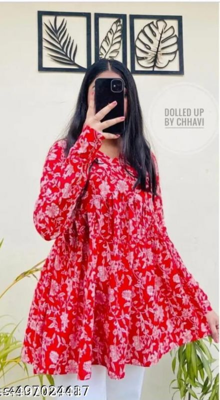 Womens Rayon Jaipuri Printed Kurti