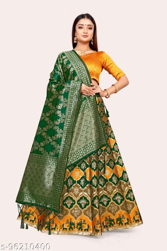 Yellow Green Banarasi Designer Lehenga Choli