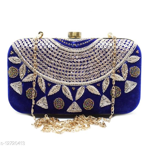 Velvet Zari Embroidery Womens Clutch For Wedding And Parties